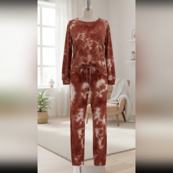 Womens plus sz XXL 2 pc Jogger outfit pants, top new Rust white color - Picture 1 of 5